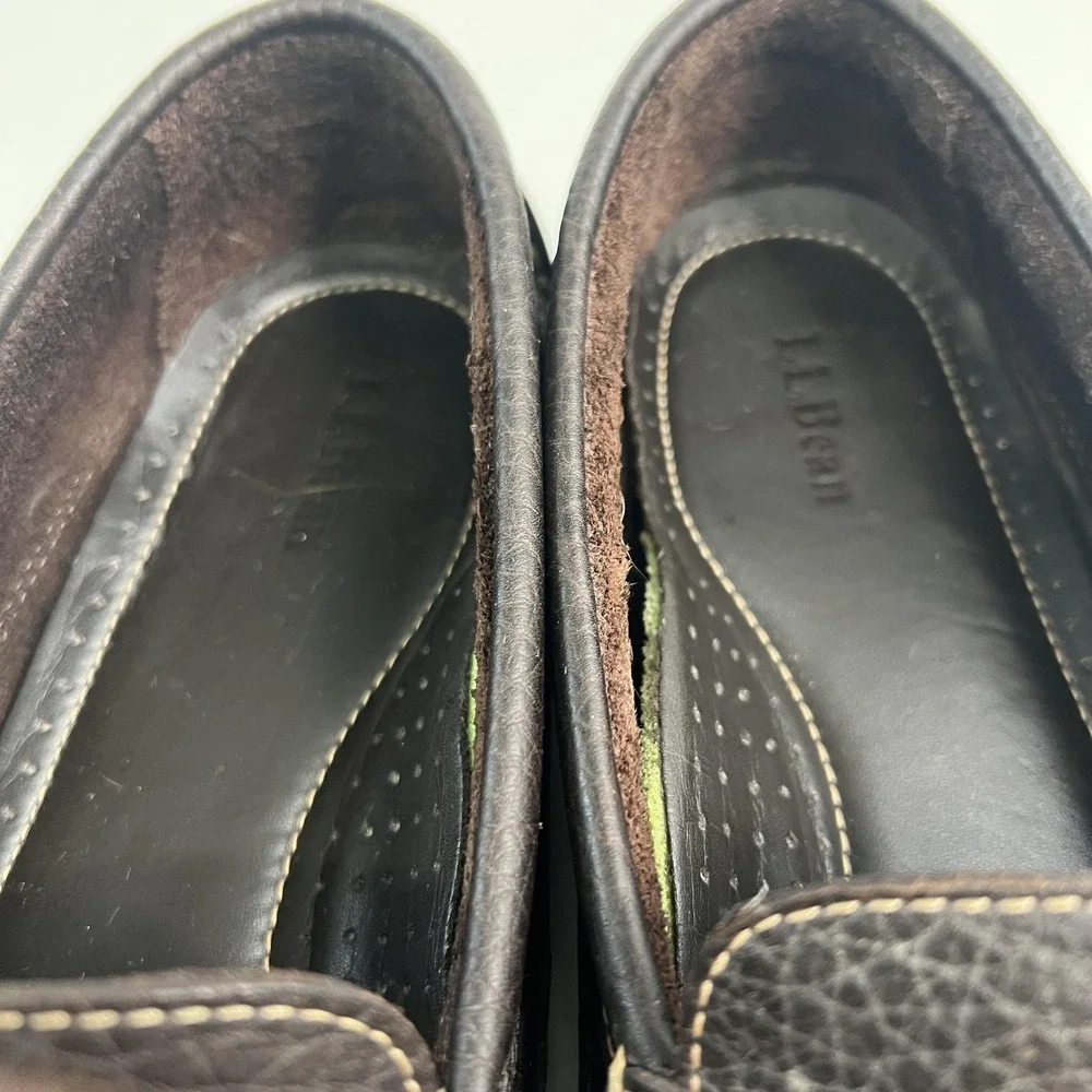 LL Beans Allagash Bison Leather Boat Moc Penny Loafers Mens Size 9.5 D Brown